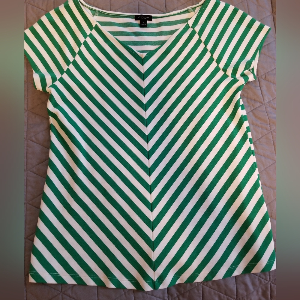 Loft Green and White Top